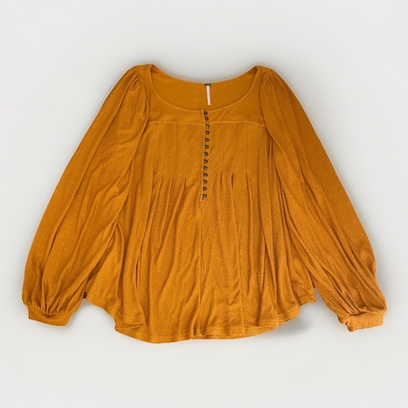 Free People Womens Devin Top Relaxed Fit Balloon Sleeve Autumn Pearl Orange: Med - Picture 1 of 7